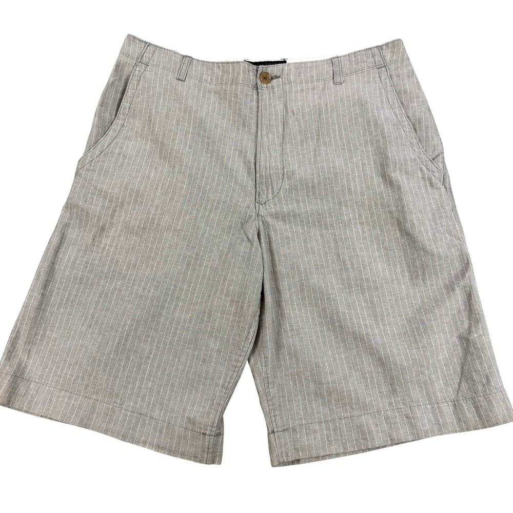 Banana Republic Shorts Mens 35 Beige Linen Cotton Stripe Chino 10 Inseam NEW